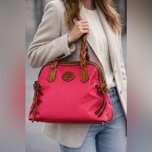 Dooney & Bourke Pink Canvas Satchel Tote Bag with Leather Trim Large Purse NWOT